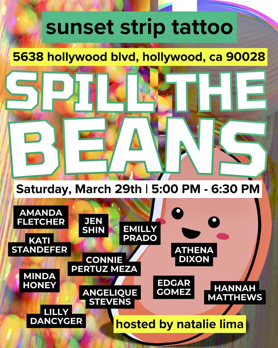 LA! Come out &amp; celebrate the end of #awp25 at our nonfiction reading at Sunset Strip Tattoo in Hollywood! Saturday, 3/29 from 5-630 PM. Come hear some chisme &amp; leave with a couple’s tat! 😈😜

Looking forward to seeing you there.✨✨✏️