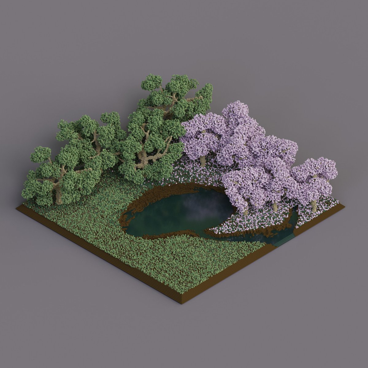I want to re-create a landscape based on the old work from 2021. Here we go :)
Tool: Magicavoxel found by <a href="/ephtracy/">ephtracy</a> 
---
#voxelart #magicavoxel