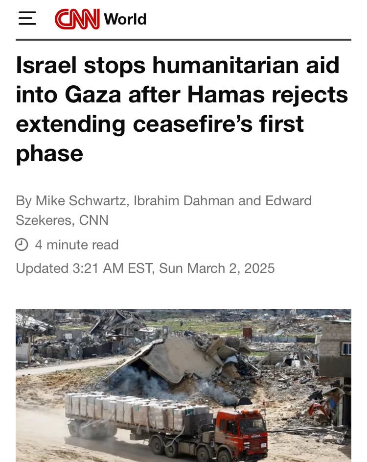 Israel tosses the agreement into the garbage after returning some captives

Netanyahu makes new ridiculous proposal last minute: release all remaining captives without an end to the war or IDF withdrawal

Hamas sticks to original agreement

MSM: Hamas rejects extending ceasefire!