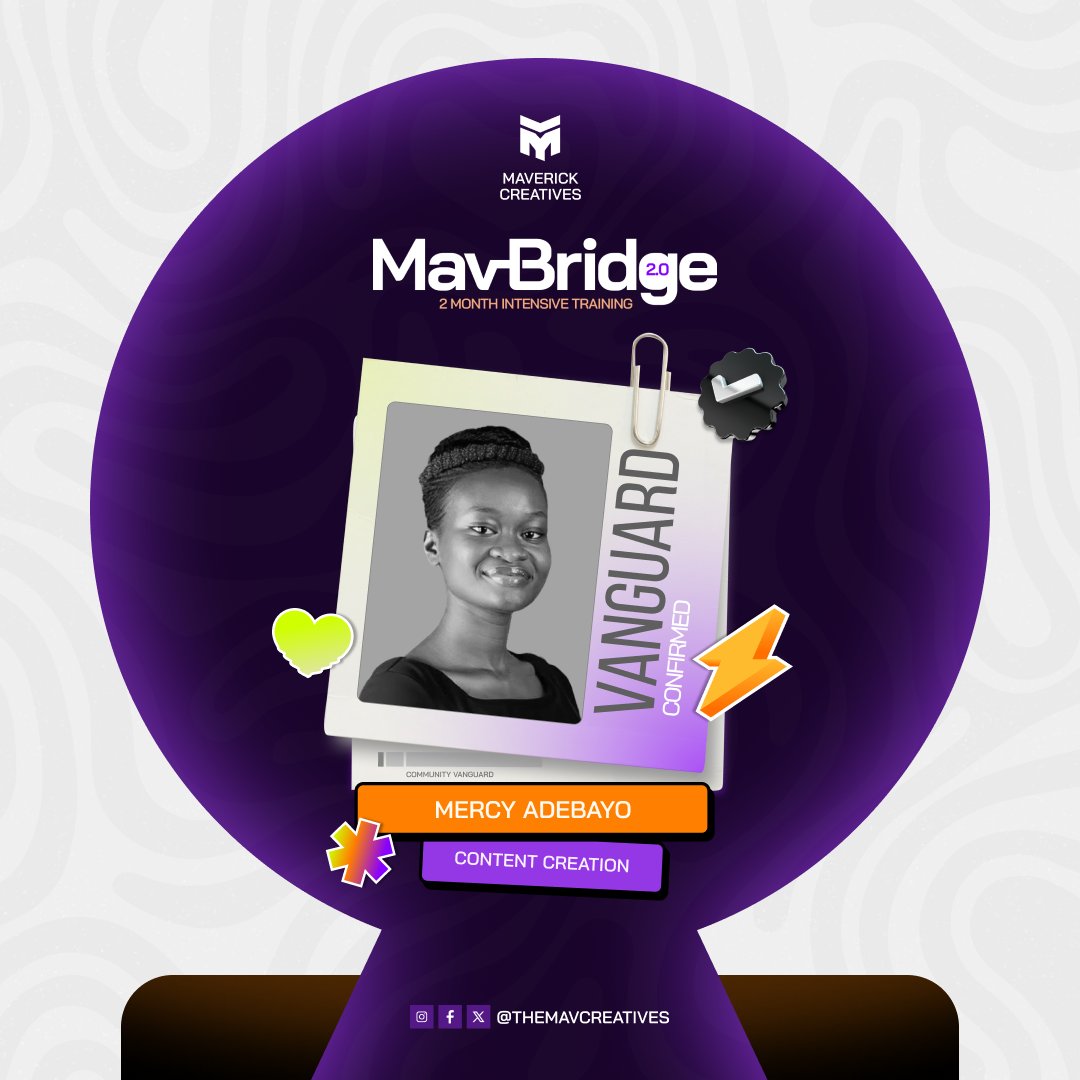 TheMavCreatives's tweet photo. The second female and final Vanguard for MavBridge 2.0🎉🎉🎉.

Meet Mercy Adebayo a professional photographer. She is also a seasoned content creator and will along side Adelamuse guide you every step of the way.

#MeetTheVanguard #Mavbridge #ContentcreationVanguard https://t.co/hyd6an1sqS