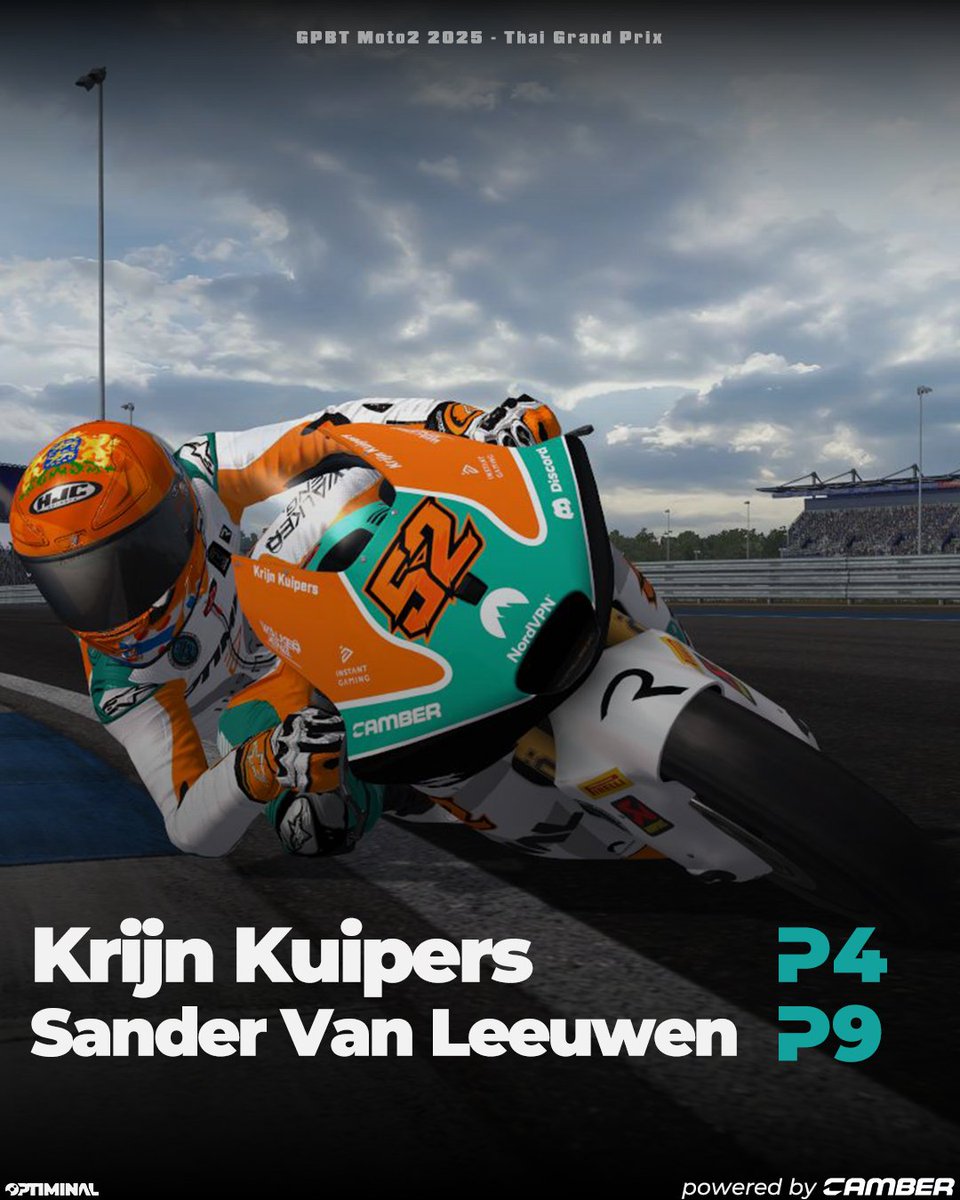 optiminal's tweet photo. Our first venture outside of rFactor2! 

We finished our first race with a very solid double top ten! Looking forwards to the next races 🔥

#optiminal #esports #weareop #simracing #Moto2  #GPBT #Buriram https://t.co/OUqteltp18
