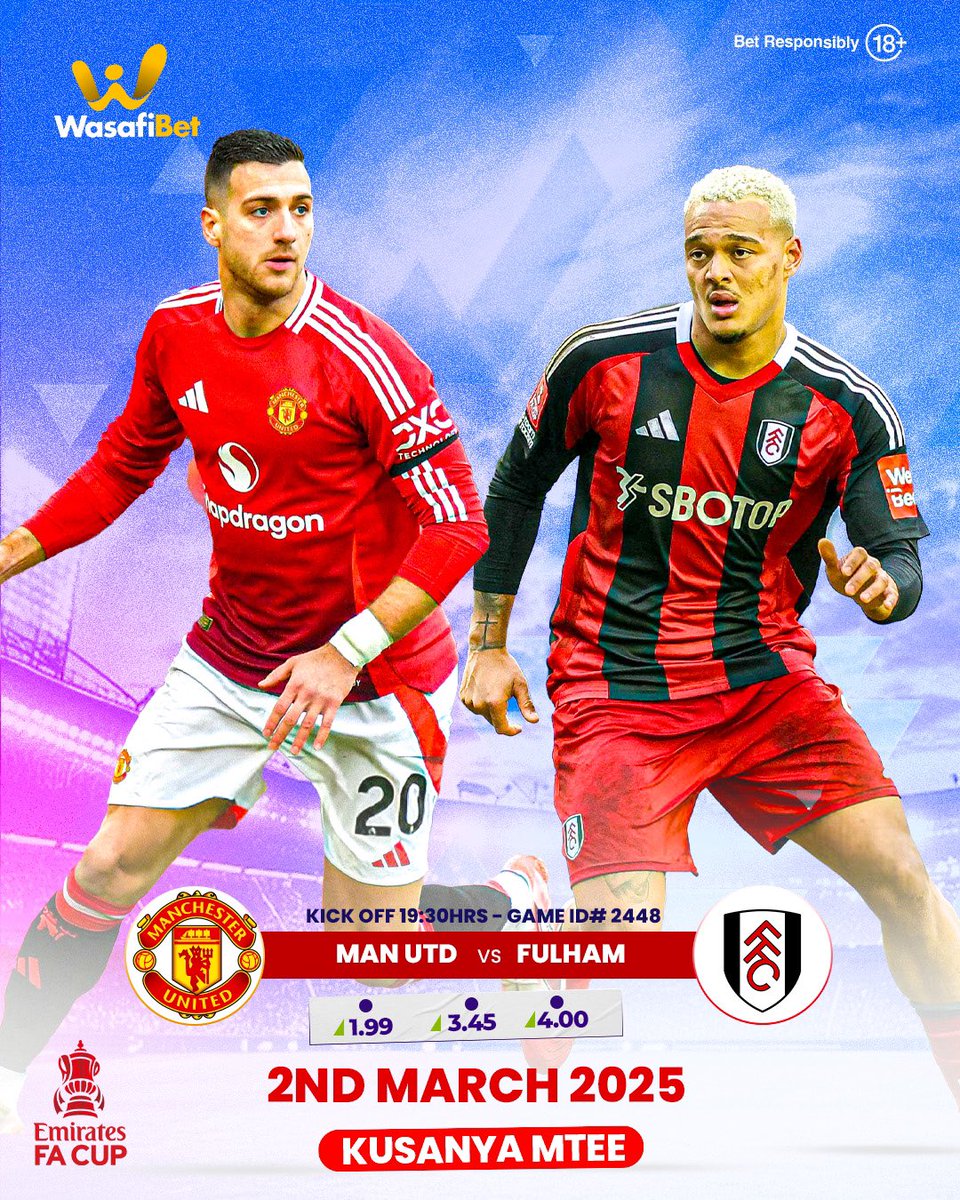 wasafibetupdate's tweet photo. JAMVI KALI LEO

👕:MAN UTD 🆚 FULHAM
⏳: 04:45pm
🏆 : FA Cup
📲*149*48#

Tupatie Ubashiri wako tupite nao, Tabiri kwa Mitandao YOTE Tandika Jamvi KWA TZS 1 au zaidi

#MkwanjaKilaUtabiri #facup https://t.co/6LLko1vlPt