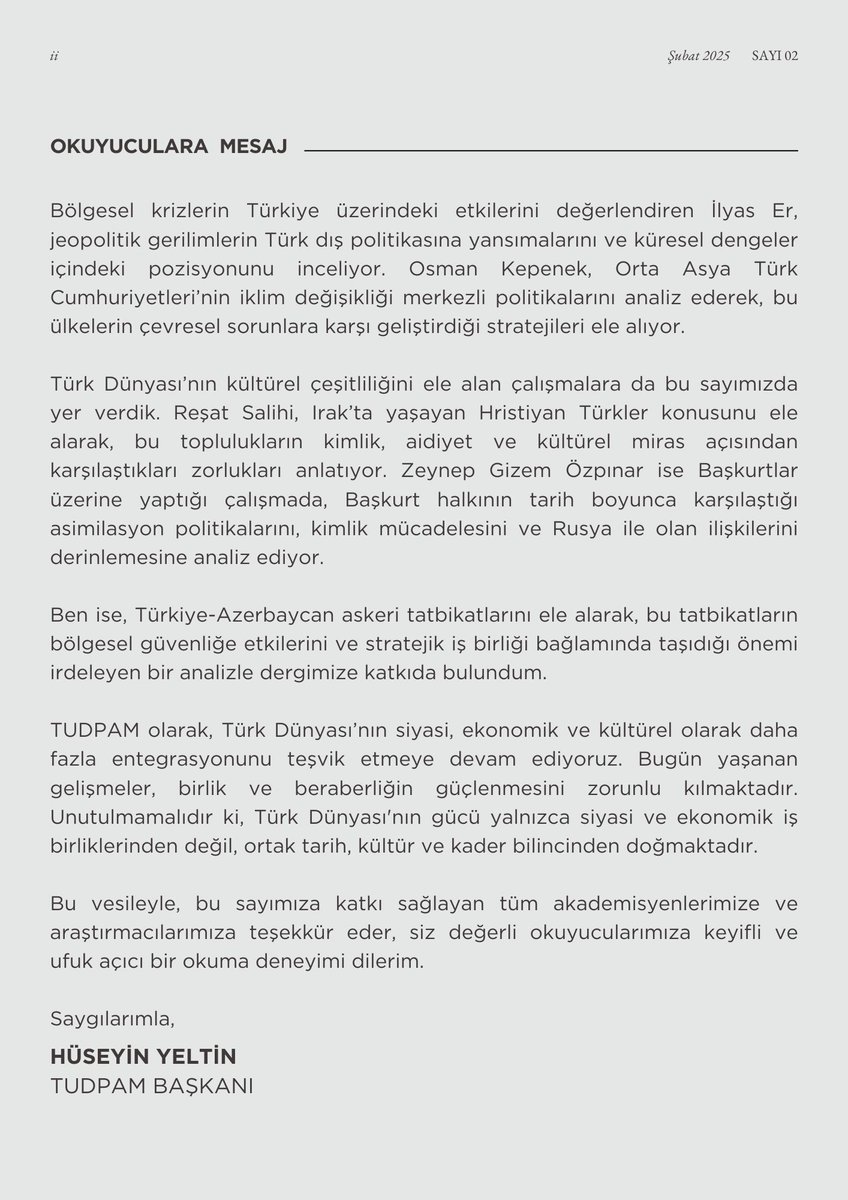 disbakiscom's tweet photo. 📌Türk Dış Politikasına dair yaşanan gelişmeleri derleyip paylaştığımız e-dergi formatındaki #DışBakış’ın 2025 yılının şubat sayısı "Türk Dünyası" temalı zengin içeriğiyle ile sizlerle.

Keyifli okumalar dileriz. 👇👇
https://t.co/UChWiDVJBg https://t.co/BSPHLQPyUy