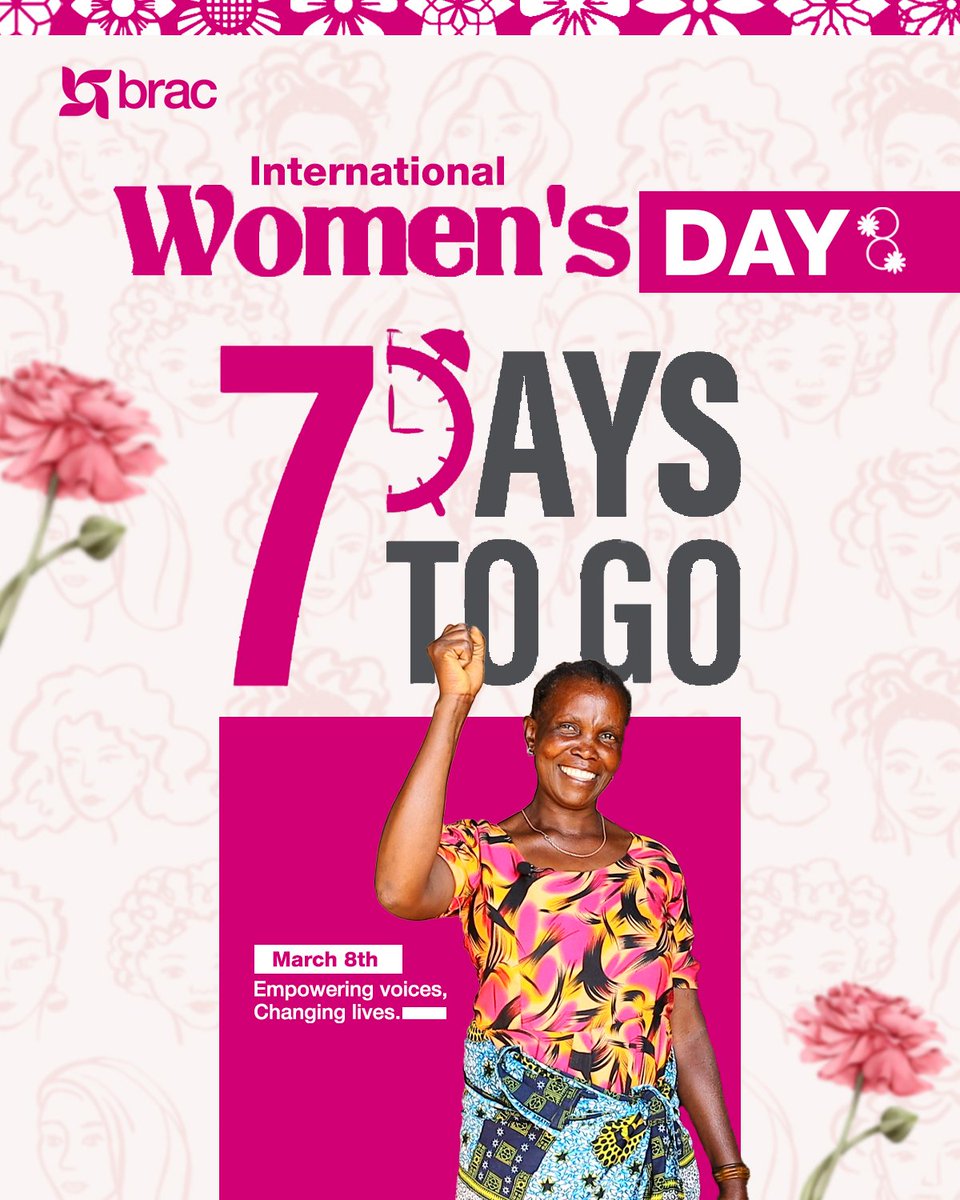 𝐎𝐧𝐥𝐲 𝟕 𝐃𝐚𝐲𝐬 𝐭𝐨 𝐆𝐨! 🔥💪

On March 8, 2025, the world will celebrating International Women’s Day.

At BRAC Maendeleo Tanzania, we support empowering youth, young women, and adolescent girls as drivers of lasting change.

#IWD2025 #AccelerateAction #ForALLWomenAndGirls
