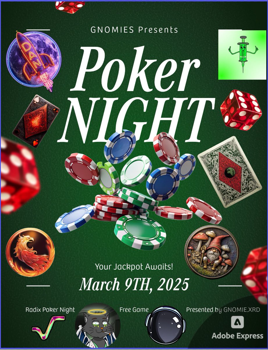 Radix Poker a week from today #freepoker chances to use your skills to win prizes from your favorite @radidlt projects like <a href="/DANcoinXRD/">$DAN</a> <a href="/addix_xrd/">hit.xrd</a> <a href="/GnomieXRD/">GnomiesXRD $GNO🔺</a> <a href="/xrdSingularityX/">Space Cafe</a> @phynixxrd <a href="/RadixFS/">Radix Frogz Society 🐸</a> <a href="/MutantCatsXRD/">MutantCatSocietyXRD</a>