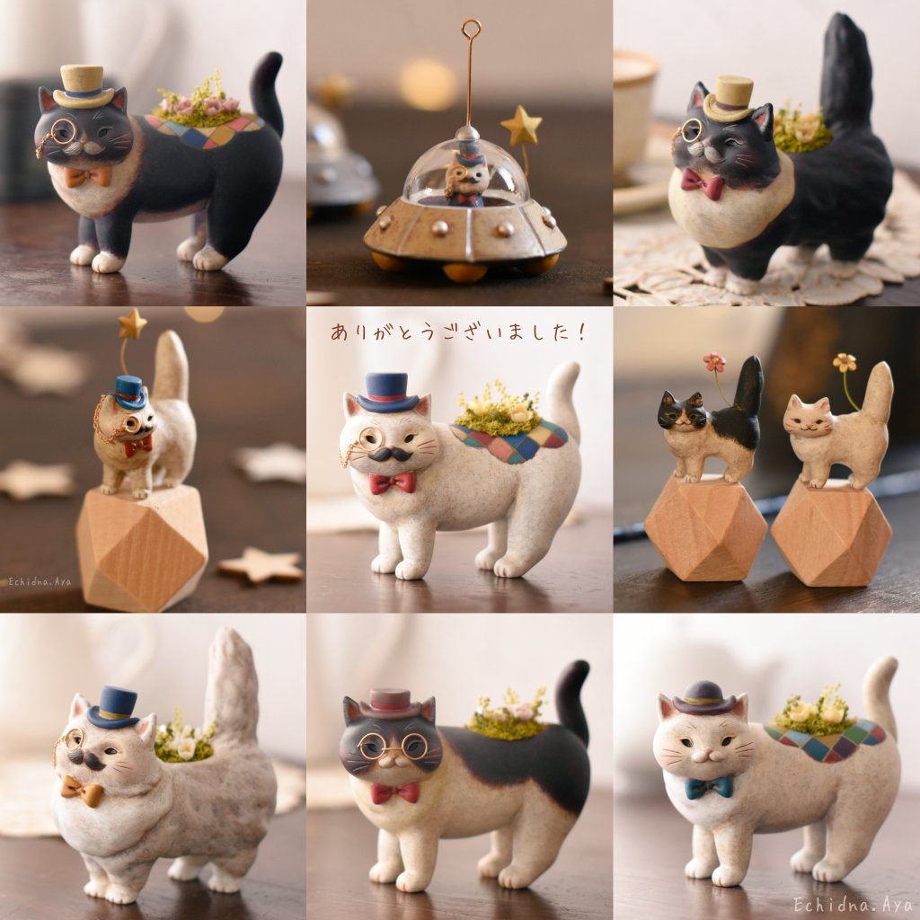 猫展二月のネコスキー 無事に閉幕しました🎩🐾
UFOに乗ったネコスキー、今回の限界突破です。片眼鏡が本当に小さくて💧覚醒してこれからも楽しい作品を作っていきたいと思います✨猫展をご覧頂き誠にありがとうございました！