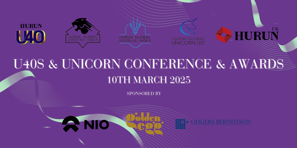 Hurun UK U40s &amp; Unicorn Conference &amp; Awards 2025
​📅 Date: 10th March 2025 | Mayfair, London
 
NIO &amp; Golden Egg announce partnership with Hurun UK U40s &amp; Unicorn Conference &amp; Awards 2025.
​Additional sponsor: Odgers Berndtson
​
Take a look: hurun.co.uk/u40-unicorn-aw…