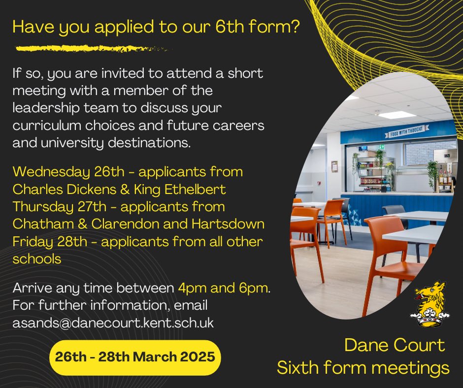 Dane_Court_GS's tweet image. We look forward to welcoming students who have applied to our sixth form. 🌟 💫