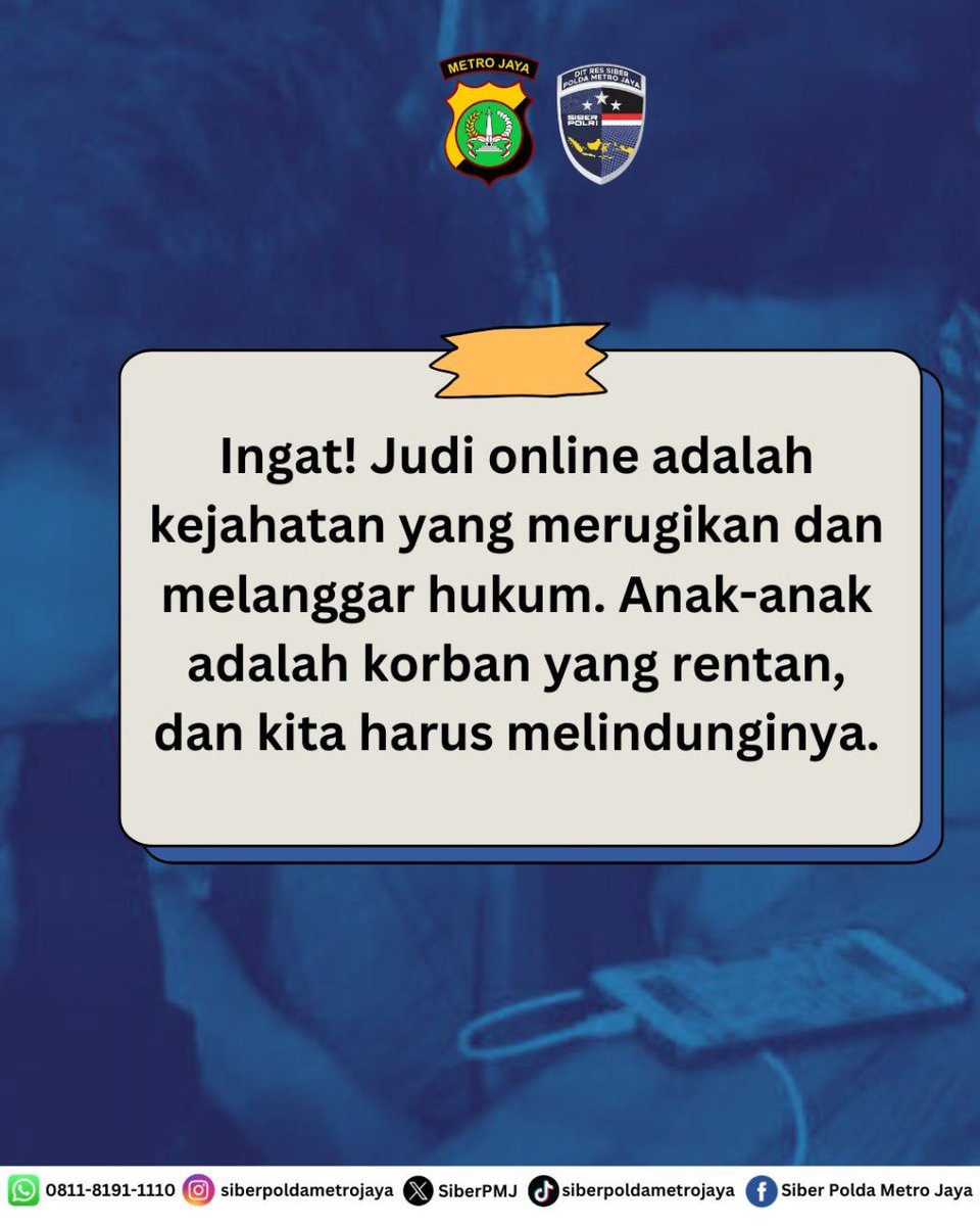 Yuk, cegah judi online pada anak Indonesia! Pantau aktivitas anak di handphone dan sosial media, edukasi mereka tentang bahaya judi online, dan laporkan situs/aplikasi judi online ke Aduankonten.id. 🛑📱
#CegahJudiOnline #LindungiAnak #AduanKonten