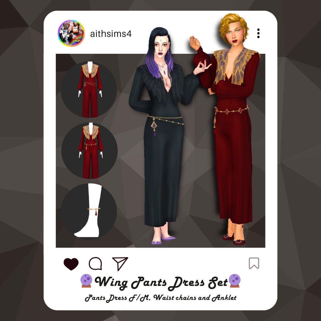 ice_1127's tweet photo. 🔮Wing Pants Dress Set🔮
Wing Pants Dress F/M and 2 waist chains and anklet.
📎https://t.co/RdUTwmirqN
#TheSims4 #TS4 #ts4cc #ShowUsYourSims #s4cc #ts4ccfinds #TheSims #SimJammers #SimsFederation #sims4cc #sims4ccfinds #sims4downloads #MorgynEmber https://t.co/RgDPdXkqGG