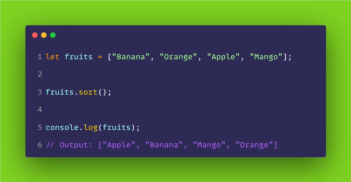 initacademyorg's tweet photo. #JAVASCRIPT ARRAY METHODS - sort()
- The method *modifies the original array* instead of creating a new one.  
- Sorting is based on *string Unicode code points* unless a compare function is used.  
- If elements are numbers, a compare function is needed to avoid incorrect sortin https://t.co/B4cSkWjMW9