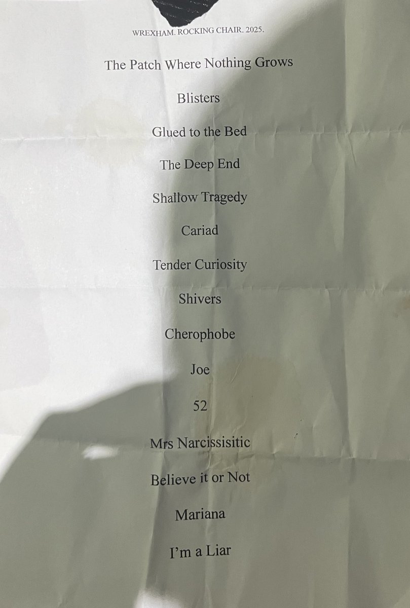 Solly (@sollytemkin) on Twitter photo 10th time watching <a href="/TheRoystonClub/">The Royston Club</a> last night. Brilliant show, loving the unreleased stuff.
Shame not to be able to support them this time, but managed to grab the setlist off <a href="/Ben_Matthiass/">Ben Matthias</a> at the end
Hoping round 11 comes with a support slot ๐ซถ 10th time watching <a href="/TheRoystonClub/">The Royston Club</a> last night. Brilliant show, loving the unreleased stuff.
Shame not to be able to support them this time, but managed to grab the setlist off <a href="/Ben_Matthiass/">Ben Matthias</a> at the end
Hoping round 11 comes with a support slot ๐ซถ
