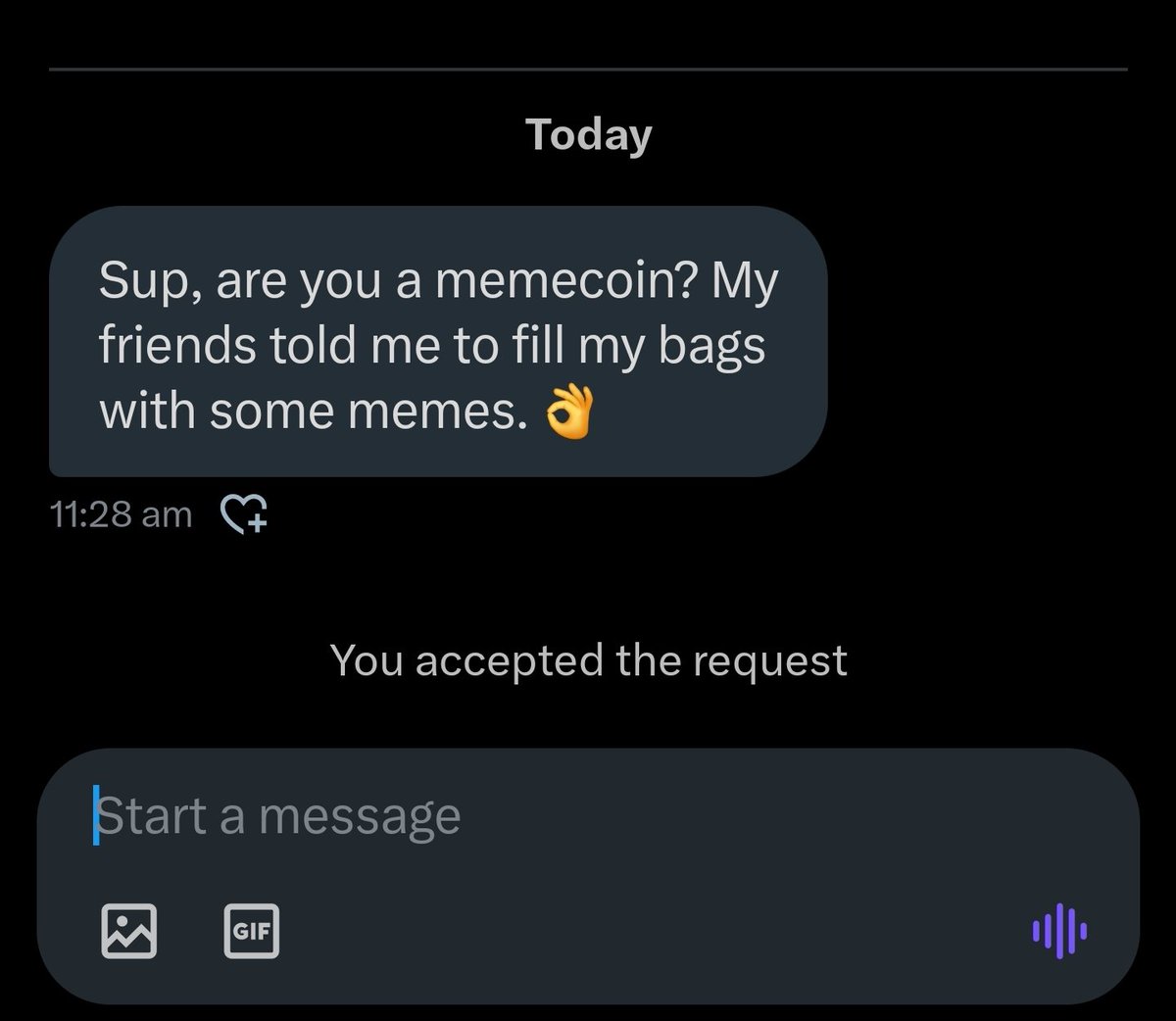 Today in our DMs.

So, I now identify as a memecoin as well. Let's go 🚀 

$PUNDIX