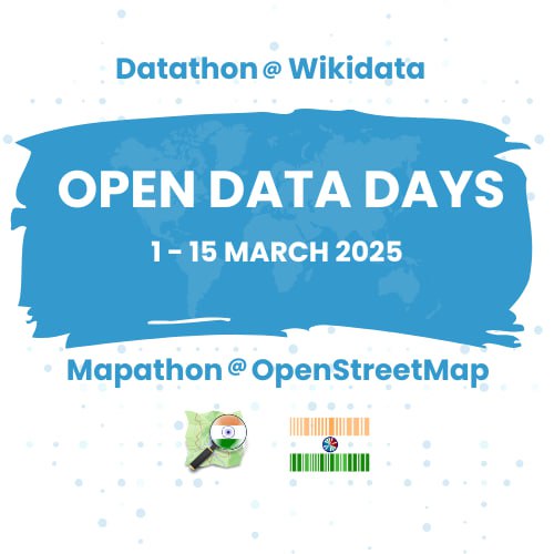 Hello everyone 👋🏼

As part of International Open Data Day 2025, we are happy to invite you to participate in the Datathon &amp; Mapathon, organized by the Wikidata and OpenStreetMap (OSM) communities in India. 

wikidata.org/wiki/Wikidata:… 

wiki.openstreetmap.org/wiki/India/Eve…