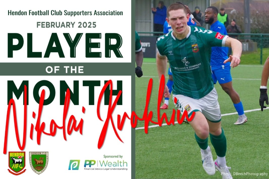 HendonFC's tweet image. The Player of the Month award for February goes to Nikolai Krokhin.
Well deserved. Congratulations @nikolai_krokhin 💚