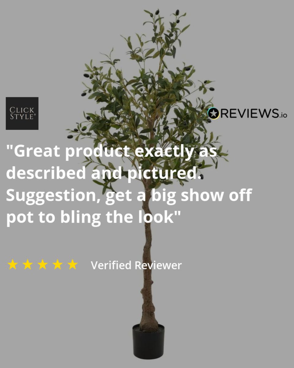 ClickStyleHome's tweet image. Year-round Mediterranean charm to your home with our faux olive trees! No watering or pruning—just lush green leaves &amp;amp; realistic black olives . Our customer gifted this 150cm faux olive tree to his daughter—she loves it #ArtificialOliveTree clickstyle.co.uk/collections/ar…
