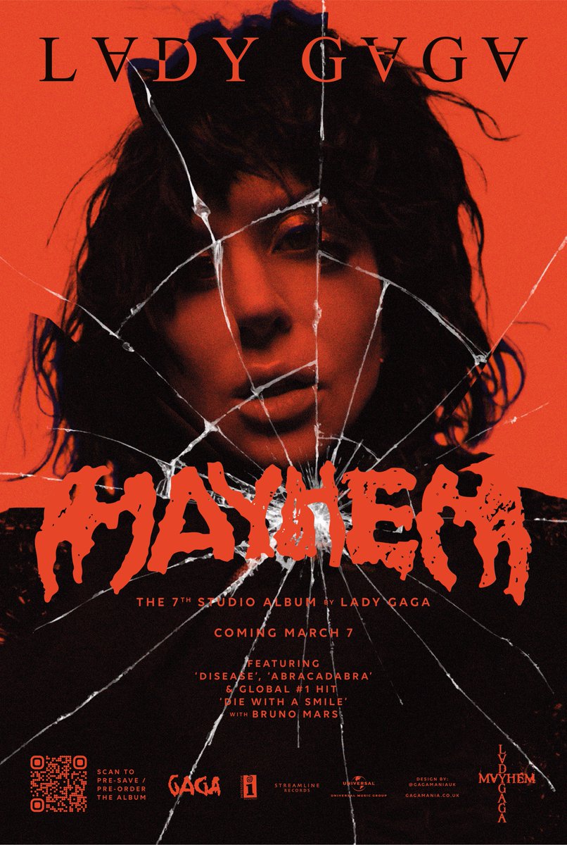 GagaManiaUK's tweet image. MAYHEM is less than 5 days away... 🔥

What do you think your favourite track will be?

// Alternative cracked mirror designs for #ProjectMayhem #MAYHEM