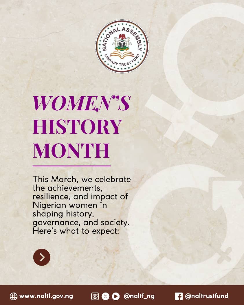 naltf_ng's tweet photo. This Women’s History Month, we’re shining a spotlight on some of Nigeria’s most powerful women—celebrating their accomplishments, contributions, and impact. 💜✨
#NationalAssemblyLibraryTrustFund #WomensHistoryMonth #NALTF #WomenInLeadership https://t.co/0RPUoS3q3T
