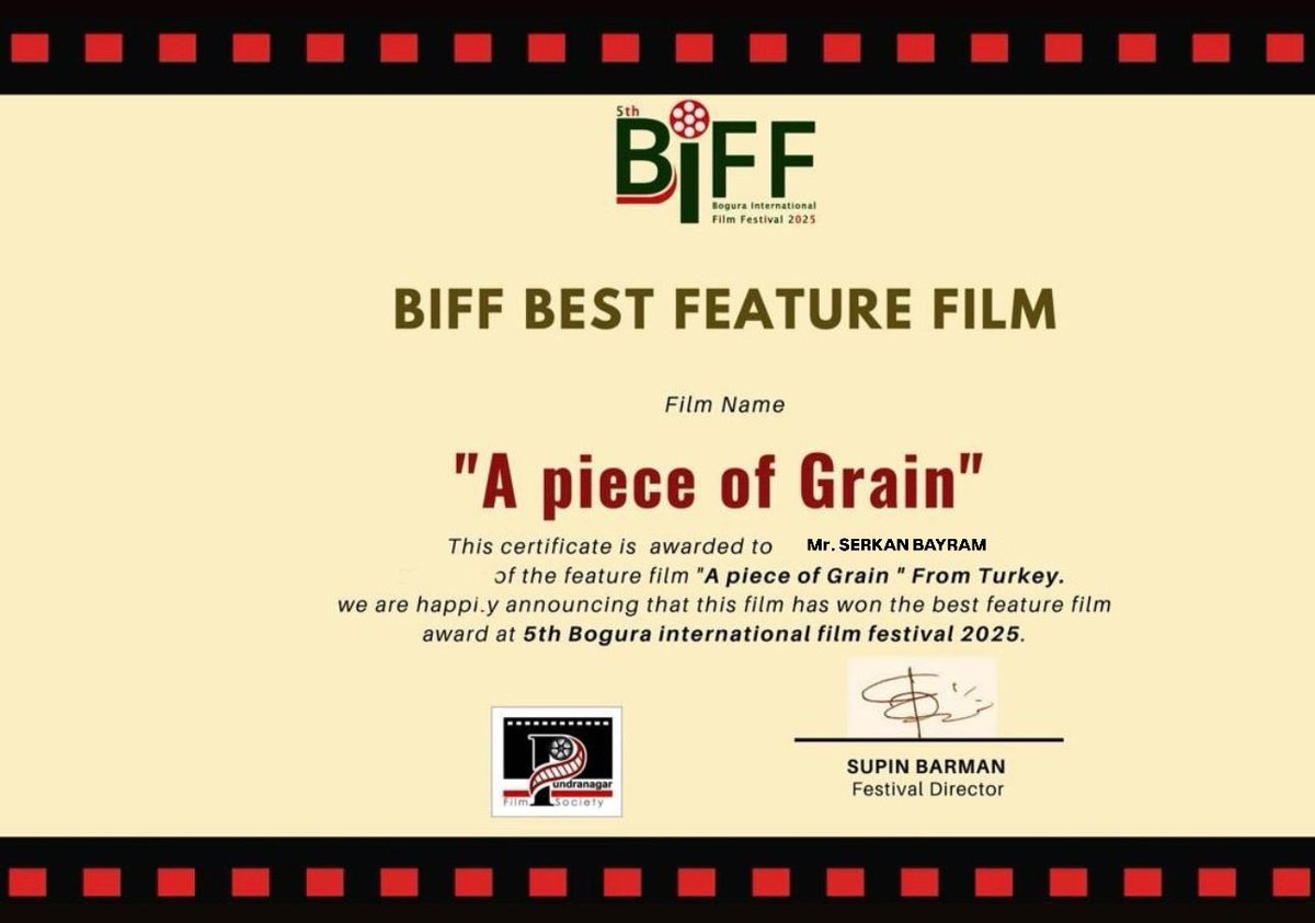 Bugün bir kez daha inancımızın, emeğimizin ve tutkumuzun zaferini yaşadık. Uluslararası Bangladeş Film Festivali’nde, 104 ülke ve 1264 film arasından ‘Buğday Tanesi’ filmimiz En İyi Film Ödülü’nü kazandı. 

Bu büyük başarının arkasında emeği geçen herkese yürekten teşekkür