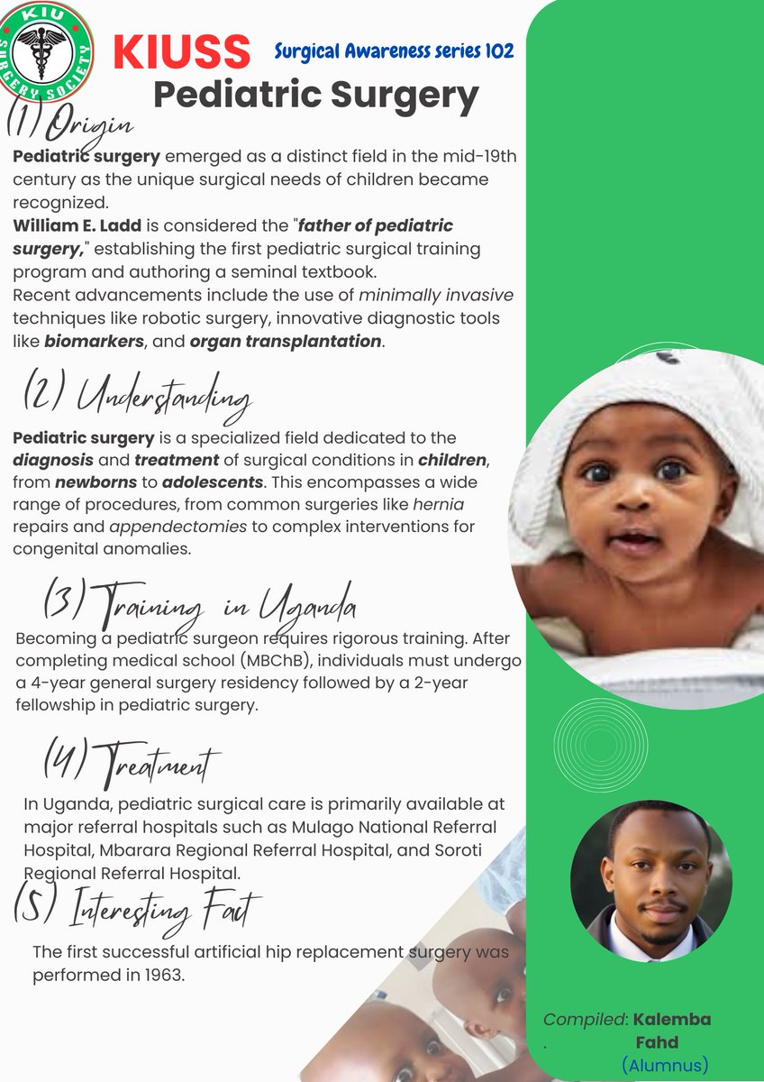 Kampala International University Surgery Society (@kiuss_) on Twitter photo 🩺🩻 KIUSS Surgical Awareness Series 102🩺🩻
Today we Discuss Paediatric Surgery 👶🚼
#PediatricSurgery #KIUSS #SurgeryAwareness #ChildrensHealth <a href="/kiuvarsity/">Kampala International University</a> 🩺🩻 KIUSS Surgical Awareness Series 102🩺🩻
Today we Discuss Paediatric Surgery 👶🚼
#PediatricSurgery #KIUSS #SurgeryAwareness #ChildrensHealth <a href="/kiuvarsity/">Kampala International University</a>