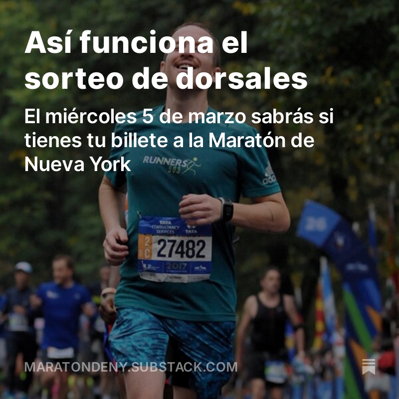 🗓️Se acerca una de las fechas más importante en el calendario de quienes queremos estar en la línea de salida de la Maratón de Nueva York: el sorteo de dorsales.

📩 En el envío de hoy de la newsletter te explico su funcionamiento ⤵️

maratondeny.substack.com/p/asi-funciona…