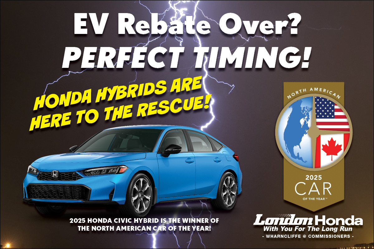 Federal EV rebate of $5000 over?!!? Perfect timing! 😎 Your London Honda has Hybrids IN STOCK! CR-V, Accord, Civic - fuel-sipping &amp; fun to drive! 🚗💨 #HybridSavings #LondonOntario ➡️ bit.ly/loh_hybrids
