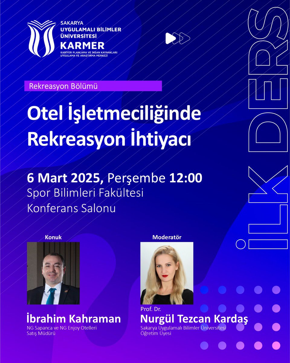2024-2025 Bahar Dönemi ilk Ders Etkinliği

Rekreasyon Bölümü 2024-2025 bahar dönemi “İlk Ders Etkinliği” 6 Mart 2025 perşembe günü saat 12:00’da Spor Bilimleri Fakültesi Konferans salonunda gerçekleştirilecektir.
Öğrencilerimizin katılımını bekliyoruzz.