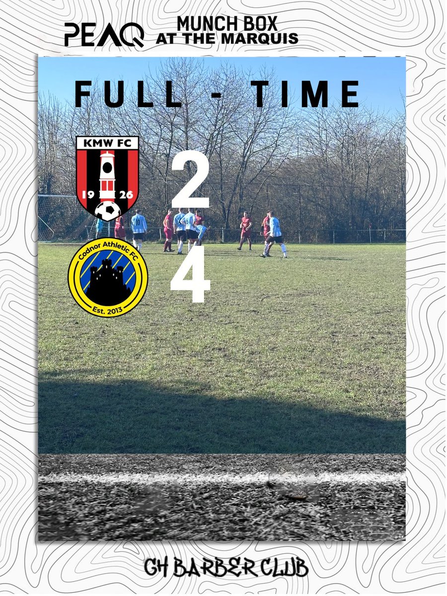 Codnor Win! 

Kimberley 2 - 4 Codnor Athletic Fc
(Hewes x2, Coope, Burrows)

A massive 2nd half saw Codnor come back into it, both teams were down to 10 men for the last 15.

Some say the Kimberley linesman is still flagging