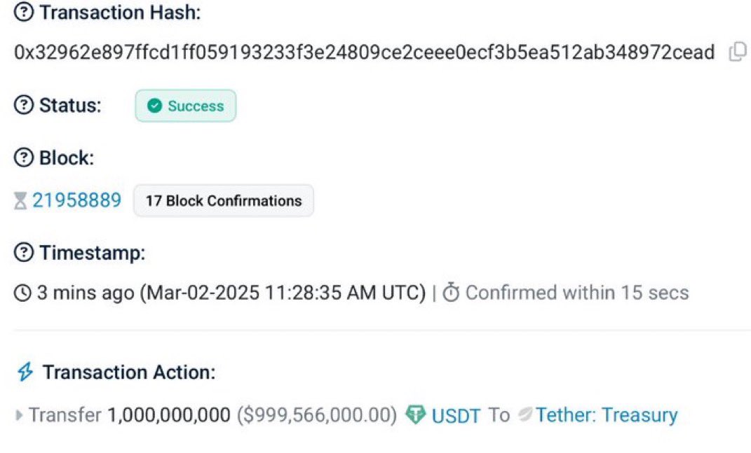 SatoshiCapital_'s tweet photo. Just out: 1 billion USDT printed https://t.co/BfR8Cl0VCB