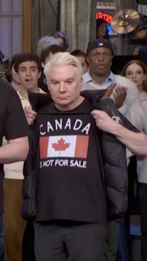 Mike Myers playing Elon Musk on SNL and then busting out a CANADA IS NOT FOR SALE SHIRT at the end of the show is exactly the energy we need right now. 🤛❤️🇨🇦