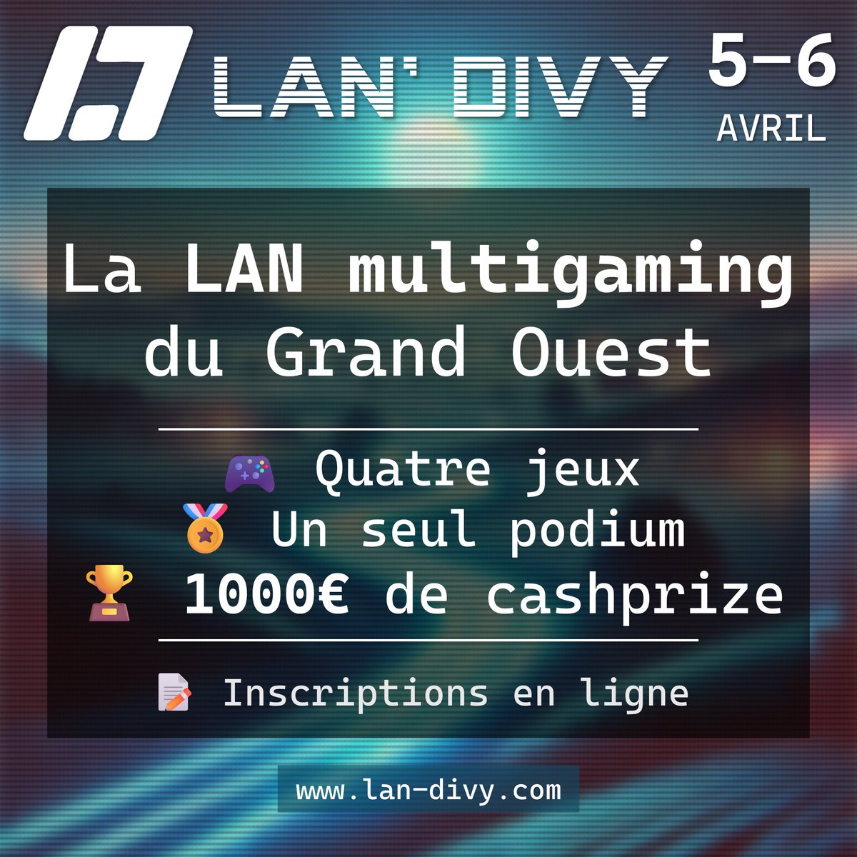 LAN_Divy's tweet image. 📢 LAN' DIVY – INSCRIPTIONS EN COURS ! 🎮
Près de la moitié des places déjà vendues, dépêchez-vous !
🎮 4 tournois : Rocket League, Counter-Strike, Minecraft & Worms
🏆 Un seul podium – 1000€ de cashprize (dont 500€ pour le vainqueur)
📅 5-6 avril
🔗 lan-divy.com