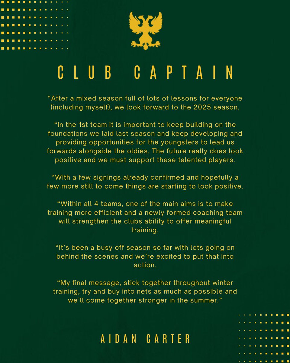 FalmouthCC's tweet photo. 𝘾𝙇𝙐𝘽 𝘾𝘼𝙋𝙏𝘼𝙄𝙉 𝙈𝙀𝙎𝙎𝘼𝙂𝙀 ⚓️

As the season is fast approaching, we spoke to our 1st XI Club Captain Aidan Carter in the winter months to get his thoughts on the season ahead. 🗣

#falmouthcc #clubcaptain #Eagles #2025Season https://t.co/WPFC2aDZf2