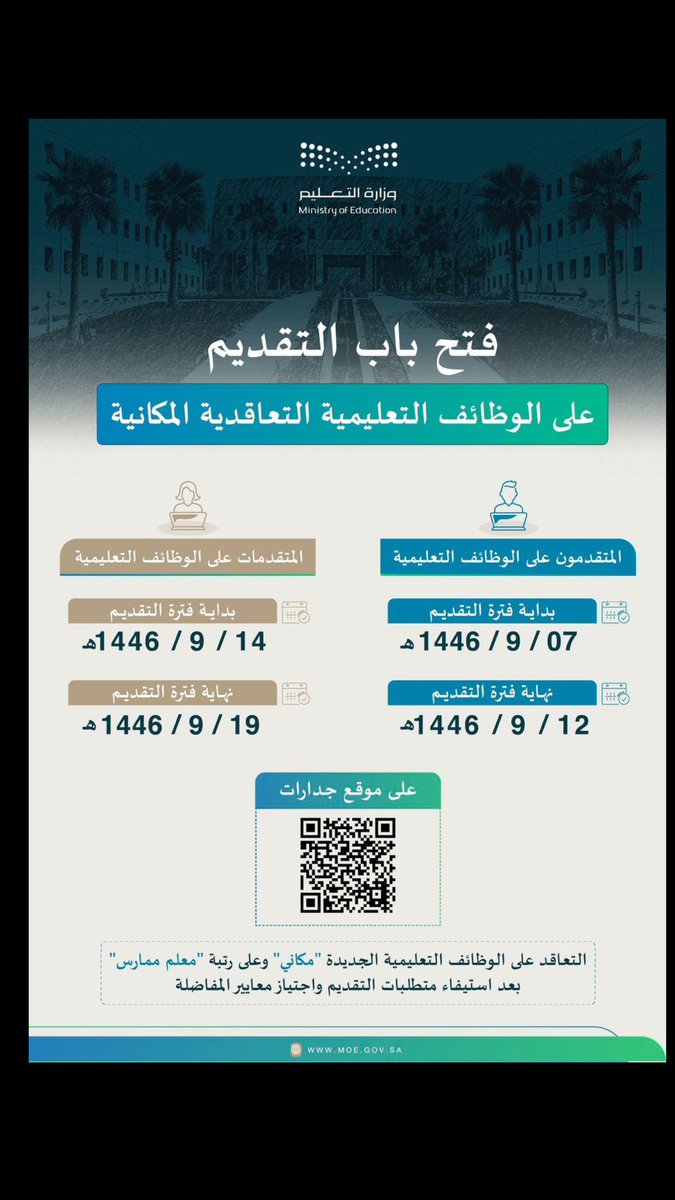 oel41s's tweet photo. #وزارة_التعليم  تُعلن عن فتح التقديم على 10,494 وظيفة تعليمية في جميع إدارات التعليم 🤍

#الوظايف_التعليميه #مبارك_عليكم_الشهر #علوم_إدارية https://t.co/BZFIrUCblE