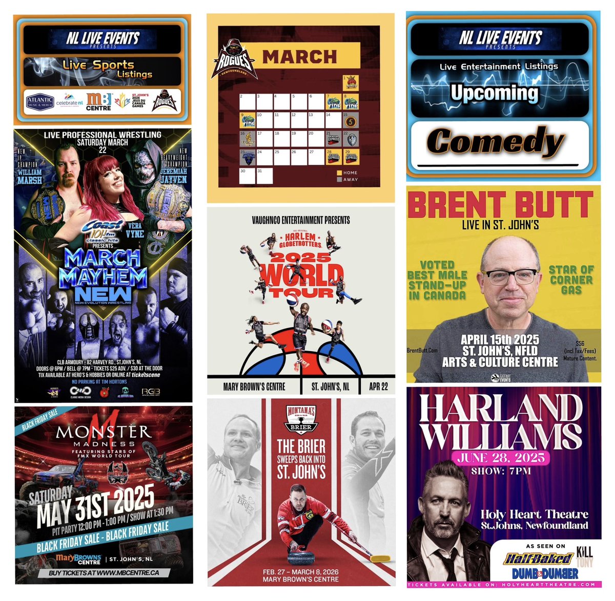 NL Live Events (@nlliveevents) on Twitter photo NL Live Events Mar 2/2025 + Upcoming Shows/Sports! <a href="/VOCMOpenline/">Paddy Daly</a> <a href="/Bluestar0612/">Arlene Churchill- To Each Their Own.</a> <a href="/JerryCranford/">Jerry Cranford was a bullfrog 🇨🇦</a> <a href="/Consumer__Watch/">Consumer Watch</a> <a href="/FayeGrim/">Toni-Marie Wiseman🇨🇦</a> <a href="/TedBlades/">Ted Blades</a> <a href="/DannyBreenNL/">Mayor Danny Breen 🇨🇦</a> <a href="/lorilydialove/">Lori-Lydia Loveless</a> <a href="/AngelaMRecord/">Angela Record</a> <a href="/CHMRnews/">CHMR News Department</a> <a href="/vocmhart/">Terry Hart</a> <a href="/MBCentre_SJSEL/">Mary Brown's Centre</a> <a href="/ecmaofficial/">East Coast Music Association</a> <a href="/NewWrestlingNL/">New Evolution Wrestling</a> <a href="/VaughncoE2153/">VaughnCo Entertainment</a> NL Live Events Mar 2/2025 + Upcoming Shows/Sports! <a href="/VOCMOpenline/">Paddy Daly</a> <a href="/Bluestar0612/">Arlene Churchill- To Each Their Own.</a> <a href="/JerryCranford/">Jerry Cranford was a bullfrog 🇨🇦</a> <a href="/Consumer__Watch/">Consumer Watch</a> <a href="/FayeGrim/">Toni-Marie Wiseman🇨🇦</a> <a href="/TedBlades/">Ted Blades</a> <a href="/DannyBreenNL/">Mayor Danny Breen 🇨🇦</a> <a href="/lorilydialove/">Lori-Lydia Loveless</a> <a href="/AngelaMRecord/">Angela Record</a> <a href="/CHMRnews/">CHMR News Department</a> <a href="/vocmhart/">Terry Hart</a> <a href="/MBCentre_SJSEL/">Mary Brown's Centre</a> <a href="/ecmaofficial/">East Coast Music Association</a> <a href="/NewWrestlingNL/">New Evolution Wrestling</a> <a href="/VaughncoE2153/">VaughnCo Entertainment</a>