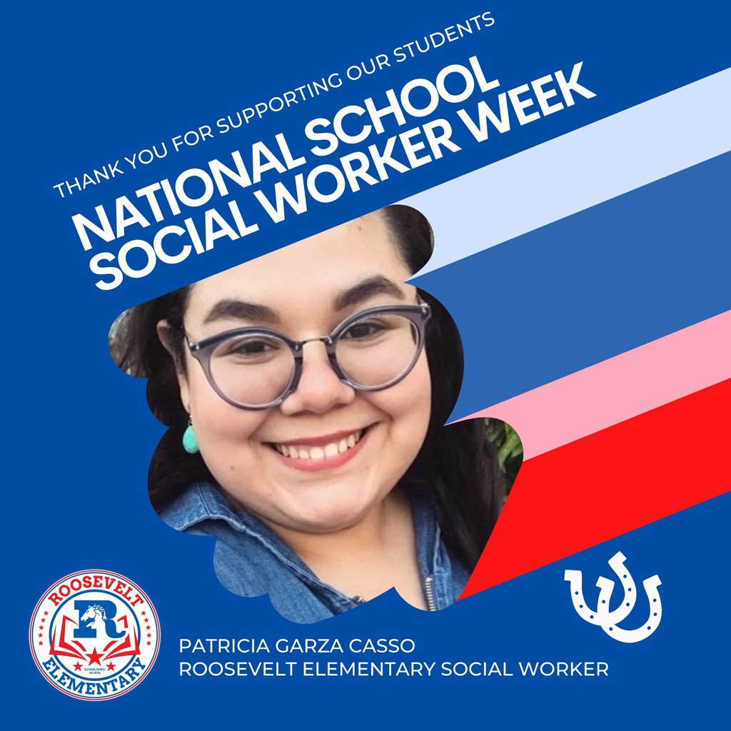 RooseveltBronc1's tweet photo. We're proud to recognize our School Social Worker, Patricia Garza, for the incredible impact she makes in the lives of our Roosevelt students and families!  Her dedication, compassion, and unwavering support help our students Dream, Believe, Grow, and Achieve every day. ❤️🐴💙 https://t.co/JRKE2Kll9f