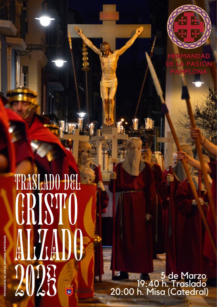 Comienza la gran temporada de actos. Este Miércoles 5, #Miercolesdeceniza traslado del Cristo Alzado a la <a href="/catedralpamplon/">Catedral Pamplona</a> por las calles de #pamplonairuña