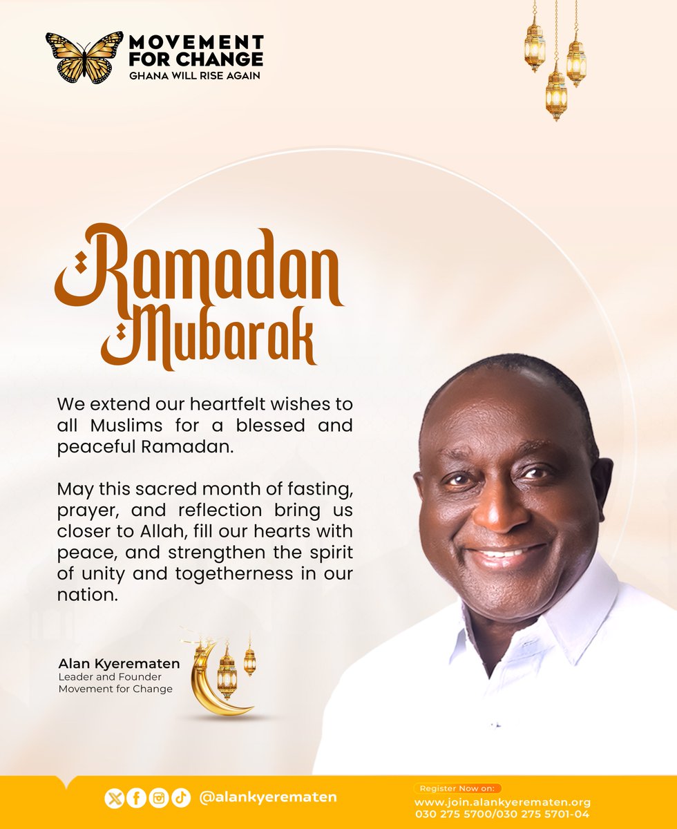 AlanKyerematen's tweet image. We extend our heartfelt wishes to all Muslims for a blessed and peaceful Ramadan. 

May this sacred month of fasting, prayer, and reflection bring us closer to Allah, fill our hearts with peace, and strengthen the spirit of unity and togetherness in our nation.

#ramadan2025…