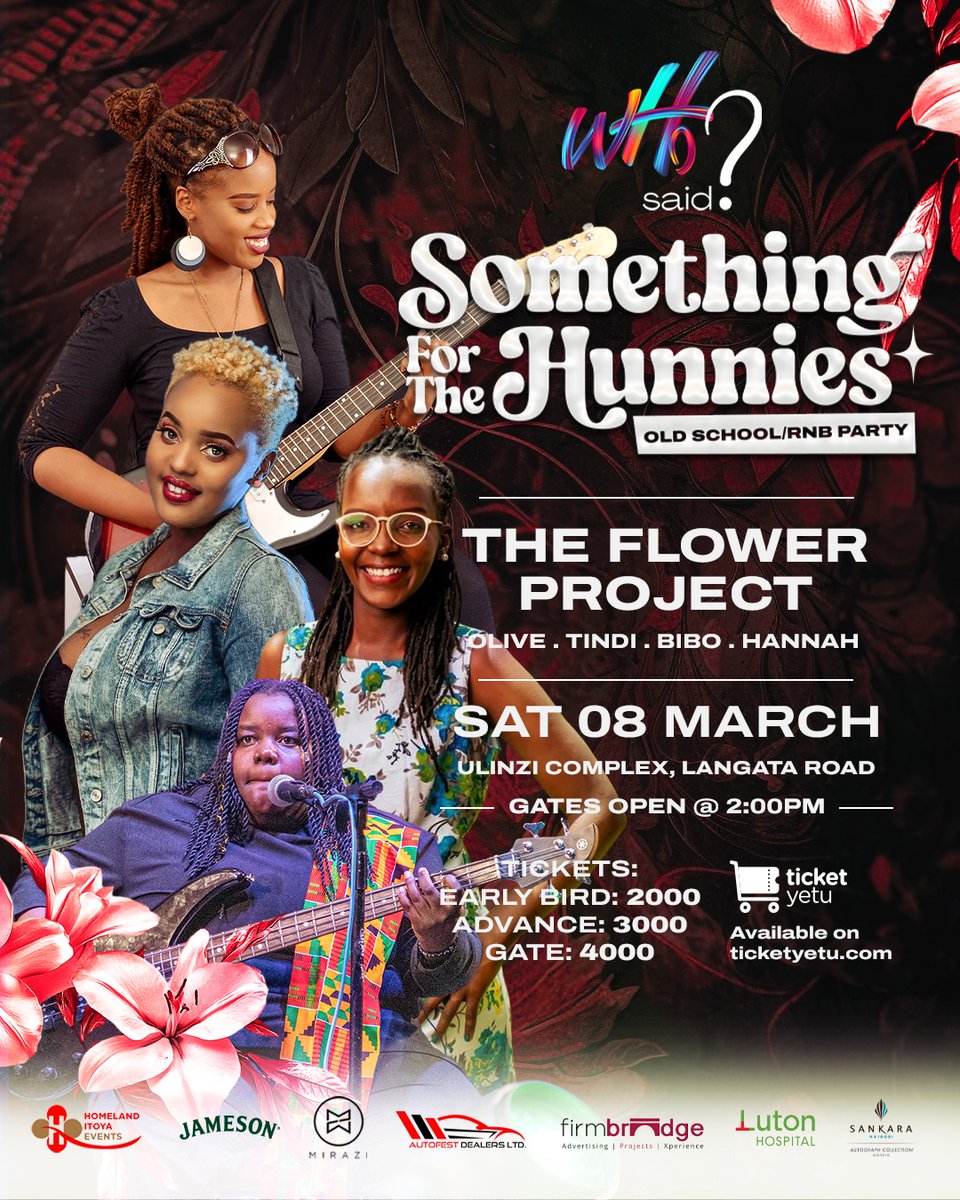 FlowerProjectKE's tweet image. Happy New Month! We definitely got #SomethingForTheHunnies 8th March we shall be holding it down for #ChicCollective. Come through for the best live RnB party at Ulinzi Complex, Langata Road. Available on ticketyetu.com
#rnb #oldschool  #theflowerproject254