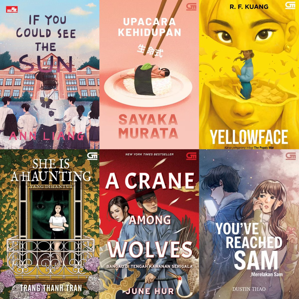 readbyuna's tweet photo. some translated books in indonesian with gorgeous covers https://t.co/B44lmo8KFJ