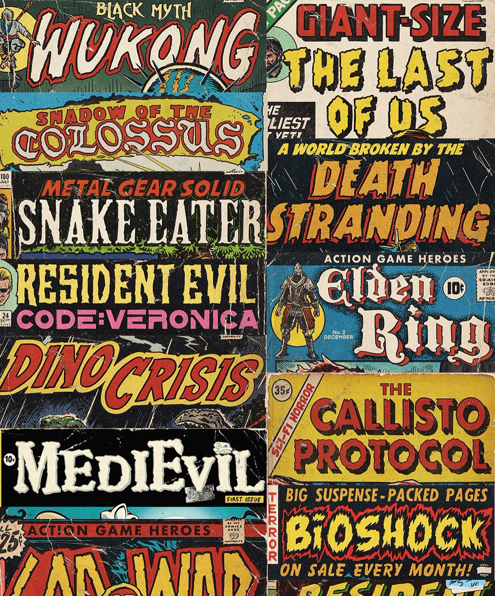 _markscicluna's tweet image. Video game titles with a Marvel Comics Bronze age aesthetic 🗯️💥 #comicbookart #gaming #fanart