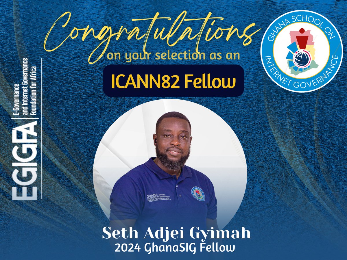 Congratulations to Seth Gyimah on your selection for the #ICANN82 Fellowship.

Today being your birthday we wish you the happiest year yet to experience.

The fellowship announcement is available at icann.org/resources/page…

More vim!

#GhanaSIG #EGIGFA, <a href="/ICANN/">ICANN</a>  <a href="/egigfa/">E-Governance/Internet Governance Found. for Africa</a>