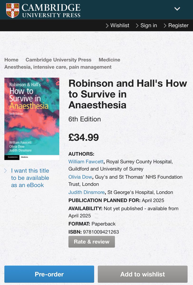 Bill Fawcett (@billfawcett) on Twitter photo Robinson and Hall's How to Survive in Anaesthesia sixth edition is published next month.
Big thank you to my brilliant co-authors <a href="/judith_dinsmore/">Judith dinsmore</a> and <a href="/dow_olivia/">Olivia</a>, as well as <a href="/doctimcook/">Tim Cook</a> OBE for his wonderful foreword and <a href="/CambridgeUP/">Cambridge University Press</a> for their support in making this happen! Robinson and Hall's How to Survive in Anaesthesia sixth edition is published next month.
Big thank you to my brilliant co-authors <a href="/judith_dinsmore/">Judith dinsmore</a> and <a href="/dow_olivia/">Olivia</a>, as well as <a href="/doctimcook/">Tim Cook</a> OBE for his wonderful foreword and <a href="/CambridgeUP/">Cambridge University Press</a> for their support in making this happen!