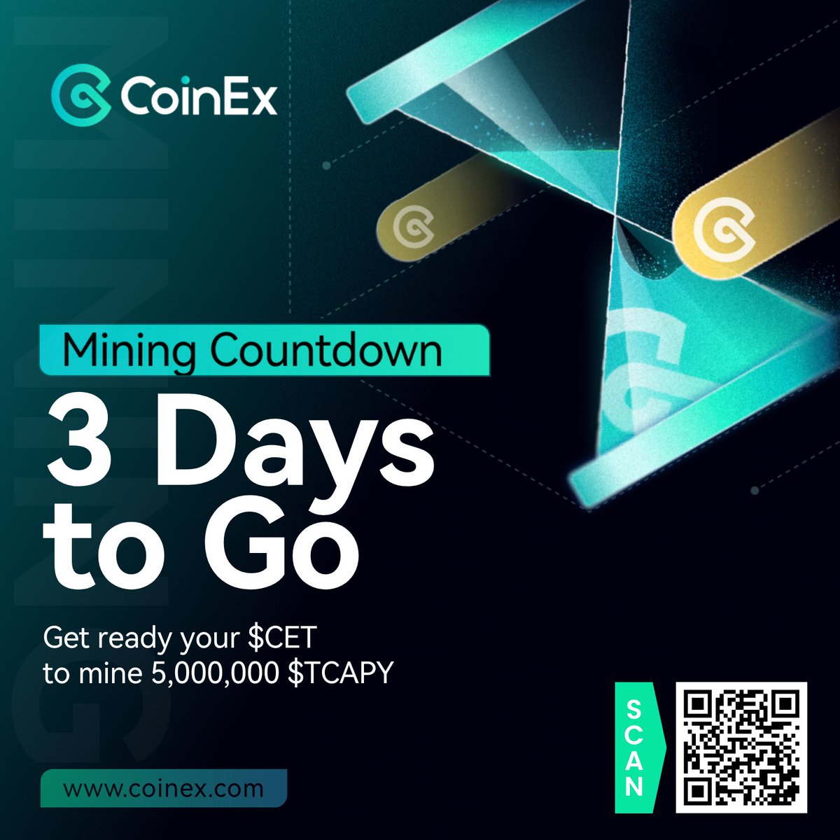 RobViaBTC's tweet photo. 3 Days to Go🚀
Get ready your $CET!
The 8th #CoinEx Mining Event is just around the corner, and it’s time to prepare your $CET to mine 5,000,000 $TCAPY
Get your $CET 👉 https://t.co/fRtCUWTCoZ
Mining details👉https://t.co/HNTCS7CRcT
#Crypto #Rewards #CoinExMining @Ton_Capy https://t.co/PEEOoSByQi