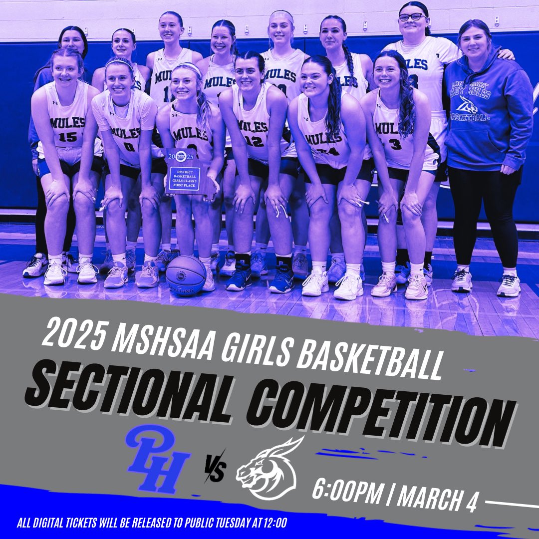 Lone Jack Mules Athletics and Activities (@lonejackad) on Twitter photo Sectional Game Information!
The <a href="/LJLadyMules/">Lady Mules Basketball</a> will host Pembroke Hill at 6:00PM Tuesday March 4th.
All tickets are run through MSHSAA digital ticketing and are $10.00 ages 6+. The link for tickets goes online for purchase 6 hours before each game across the state.
#AllOfUs π€ Sectional Game Information!
The <a href="/LJLadyMules/">Lady Mules Basketball</a> will host Pembroke Hill at 6:00PM Tuesday March 4th.
All tickets are run through MSHSAA digital ticketing and are $10.00 ages 6+. The link for tickets goes online for purchase 6 hours before each game across the state.
#AllOfUs π€