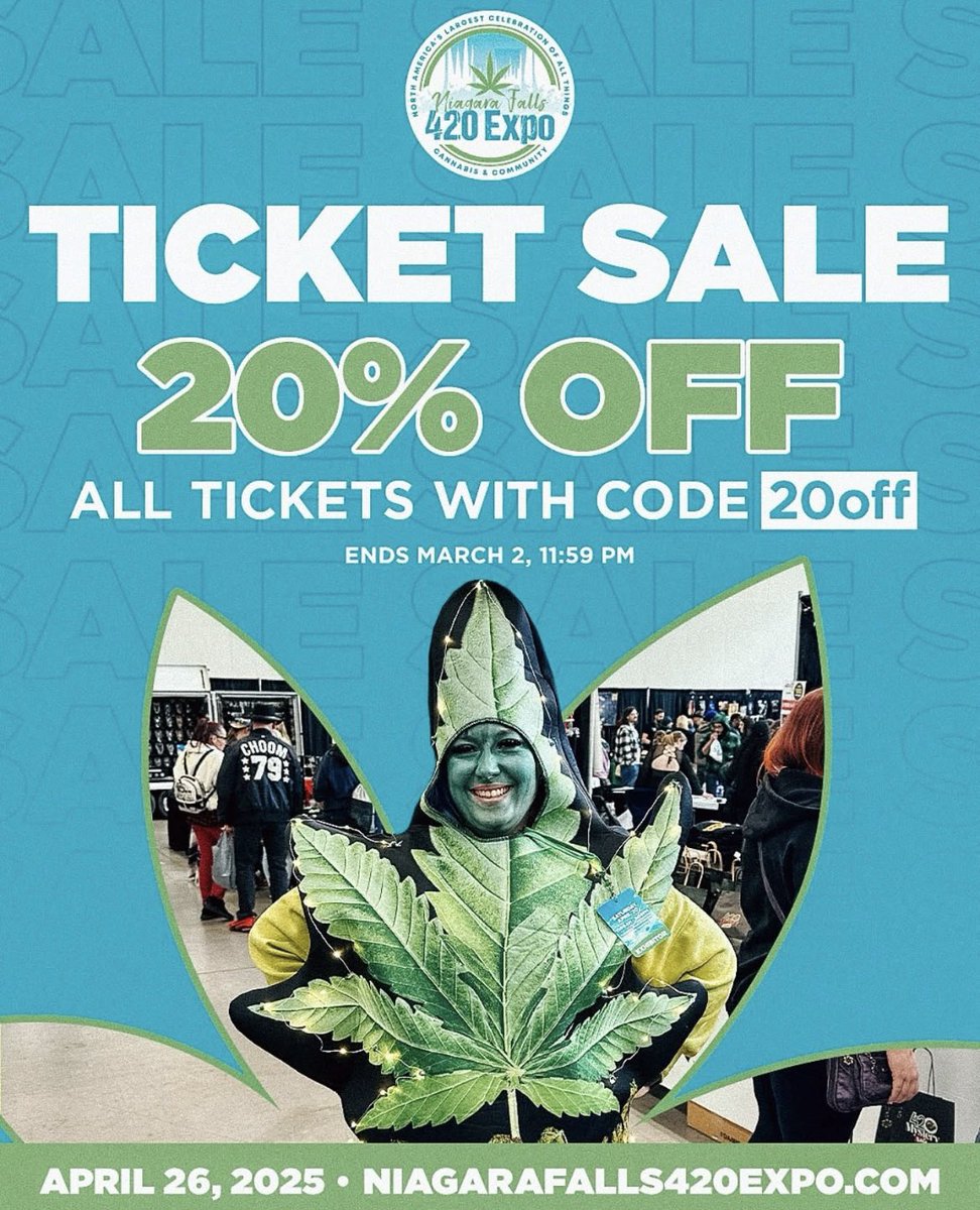 TICKET SALE!
20% OFF! ENDS TONIGHT!
USE PROMO CODE: 20off
Tickets available at niagarafalls420expo.com