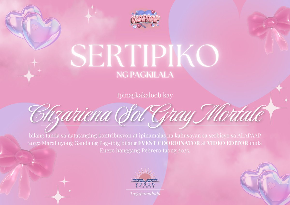 ㅤ
︎ ︎
𝗔𝗟𝗔𝗣𝗔𝗔𝗣: 𝘔𝘢𝘳𝘢𝘩𝘶𝘺𝘰𝘯𝘨 𝘎𝘢𝘯𝘥𝘢 𝘯𝘨 𝘗𝘢𝘨-𝘪𝘣𝘪𝘨
☁️ Sertipiko para kay <a href="/chzwork/">˚𐚁 𝑷𝒂𝒓𝒂𝒍𝒖𝒎𝒂𝒏, Chzariena. 𓂃˖˚</a>  ⁀➴

ㅤ