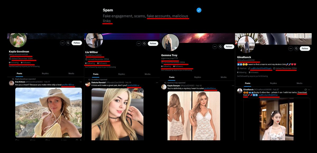 pixelasylumart's tweet image. I got a lot of like from these bot accounts. I report them every time as fake accounts with malicious links and yet X.com says no violation found. Then what the fuck is this?
Is the  team more retarded than the former Twatter ones?