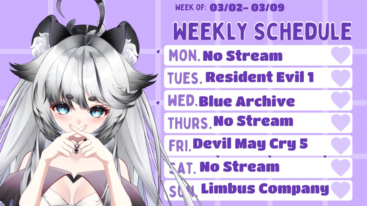 lucina_celeste's tweet photo. 【 Tiger Weekly Schedule】🐯💫
03/02- 03/09
Live: #LuciLIVE
Clips: #Luciclips
Art tag: #Lucinyah
Art asset: rize2296 https://t.co/7j5Tz6CFmj