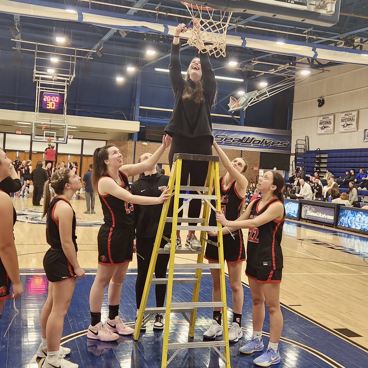 A lot to celebrate for this Mustangs team. A 28-1 overall record heading into the USCAA National Tournament, Chantel Ouellette named the YSCC tournament’s Most Outstanding Defensive Player, Captain Rosa Prieto earning MVP honors, and the squad winning an 8th straight YSCC title!