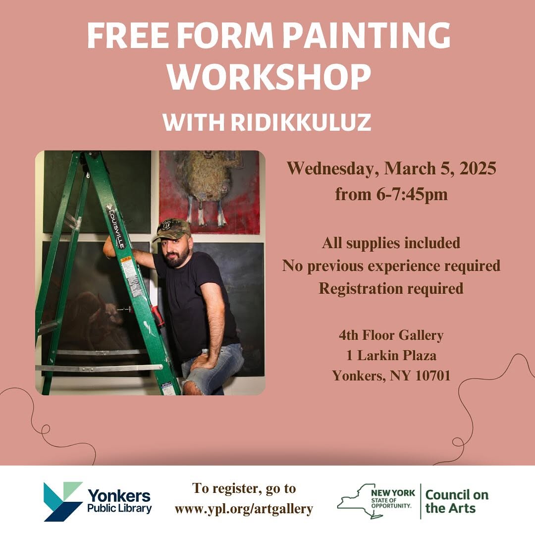 mhacyonkers's tweet image. Join @@RiverfrontArtG at @yonkerslibrary for a fun and creative evening with artist Ridikkuluz! 🎨✨

Register: bit.ly/4bau2KC

#YonkersPublicLibrary #YonkersArt #YonkersGallery #ArtGallery #Workshop #Artist #Yonkers